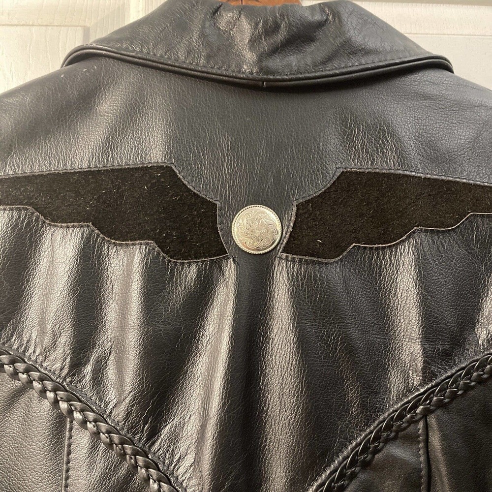Protech Womens Leather Apparel Black Motorcycle Jacket Size S/M - Picture 3 of 12